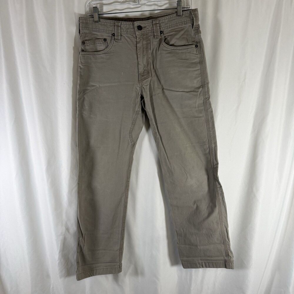 prAna Jeans Men's 32x32 Beige 5 Pocket Hiking Cotton Blend Flat Front